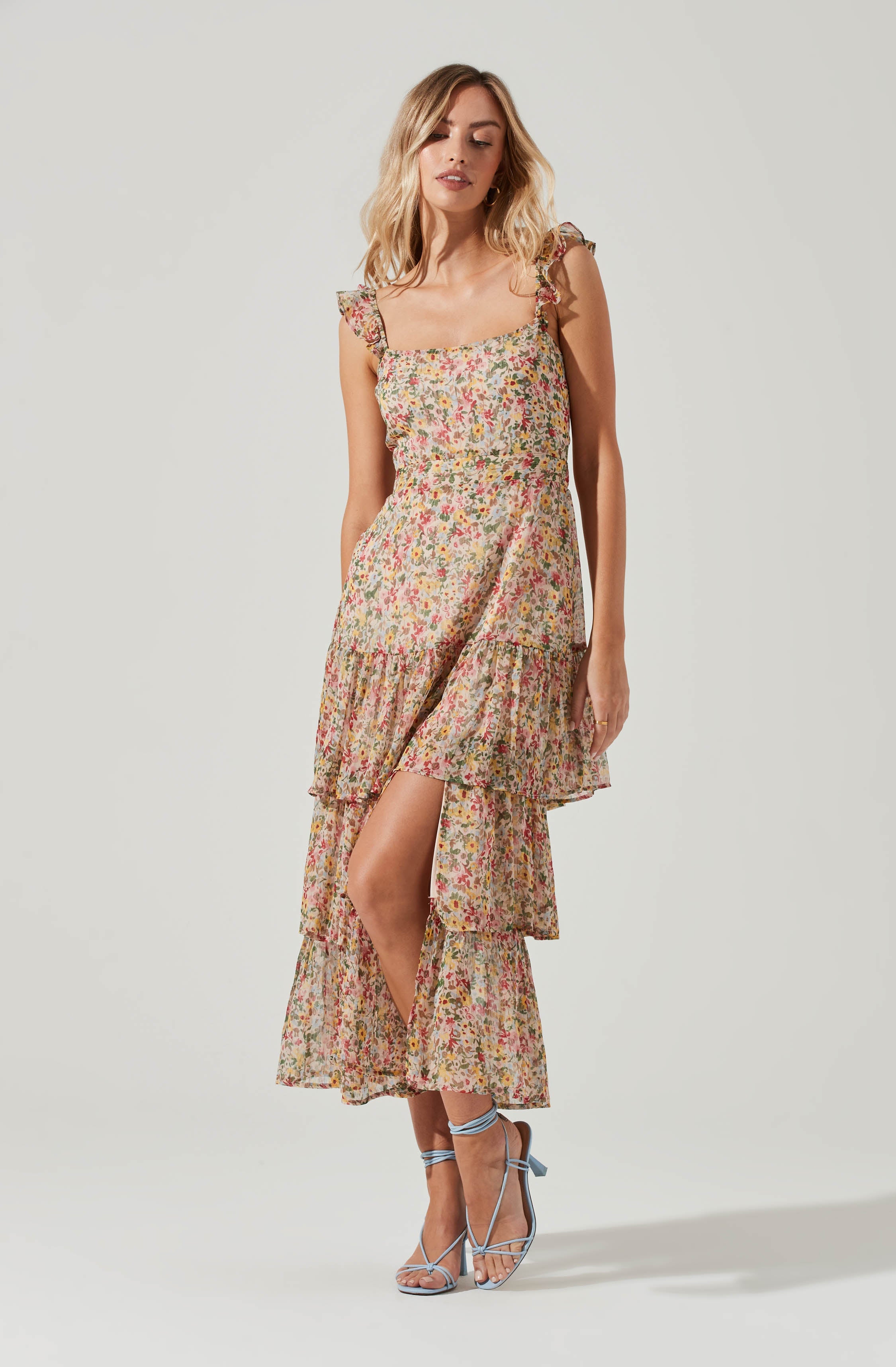 Tie Back Ruffle Floral Maxi Dress ...